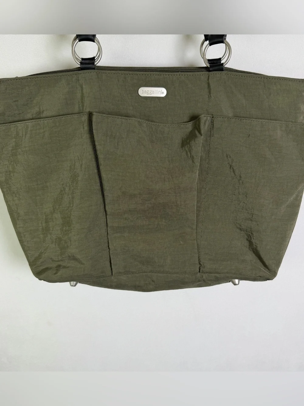 Baggallini Olive Green Large Tote Bag Nylon Multi Pocket Organizer Carryall